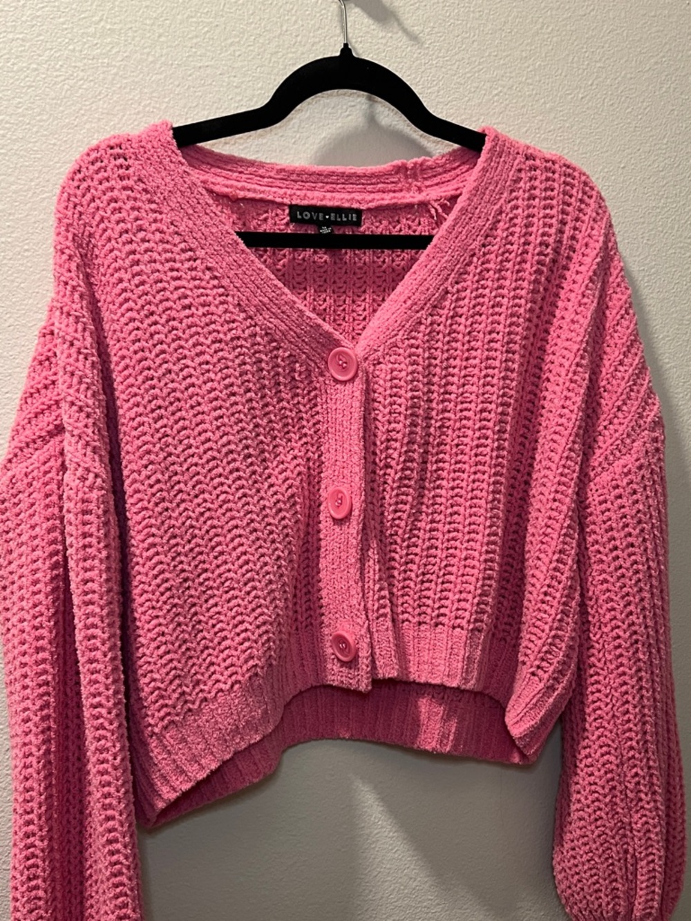 LOVE + ELLE Pink Chunky V-Neck Cropped Cardigan